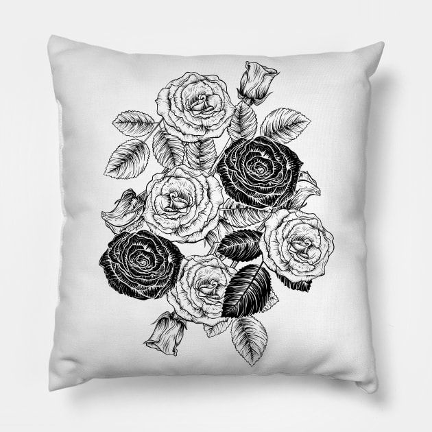 Black and White Roses Pillow by SWON Design