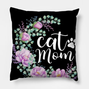 Cat mom watercolor floral Design Pillow