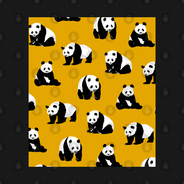 Pandas on a Mustard Yellow Background by OneThreeSix