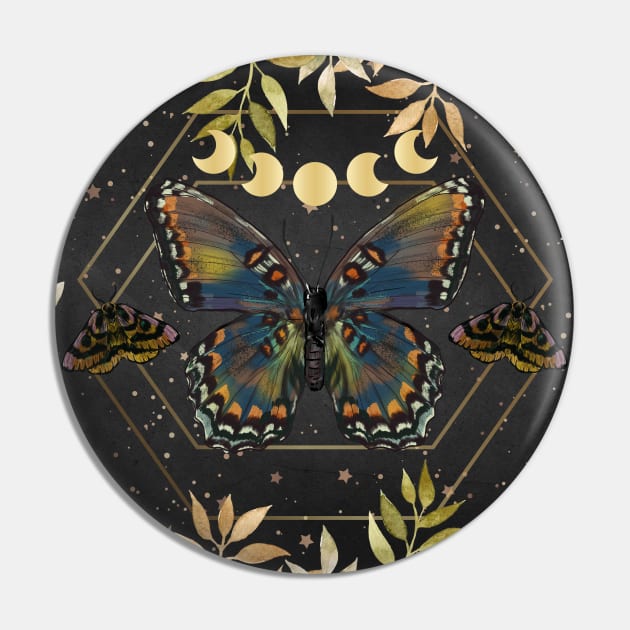 Mystic Botanical Butterfly Scene 1 Pin by rosiemoonart