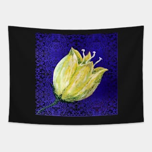 yellow tulip on purple swirly background Tapestry