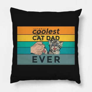 Coolest Cat Dad Ever Kitten Vintage Retro Aesthetic Vibes Animal Fist Pump Social Distancing FaceMask Pillow