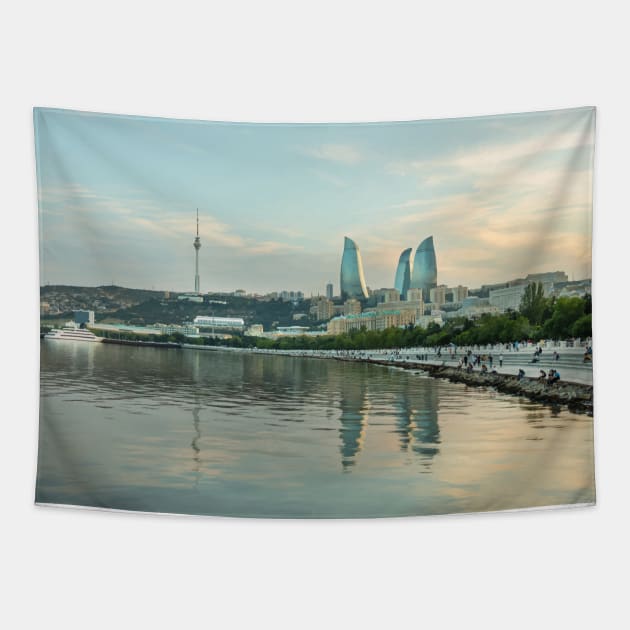 Baku city Caspian Sea Boulevard at sunset time Tapestry by Farhad