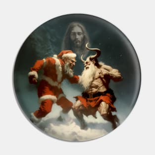 True Christmas: Jesus Christ Observes the Epic Battle Between Santa Claus and Krampus Pin