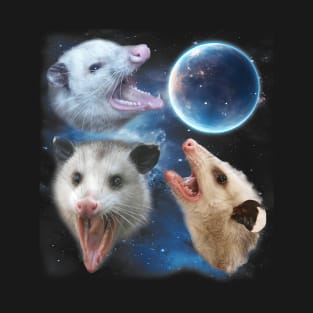 Three Opposum Moon 3 Possum Dead Moon Weird Cursed Meme T-Shirt