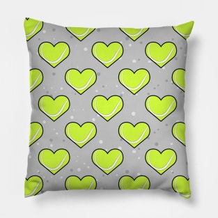 Tennis Ball Texture In Heart Shape - Pattern on Grey Background Pillow