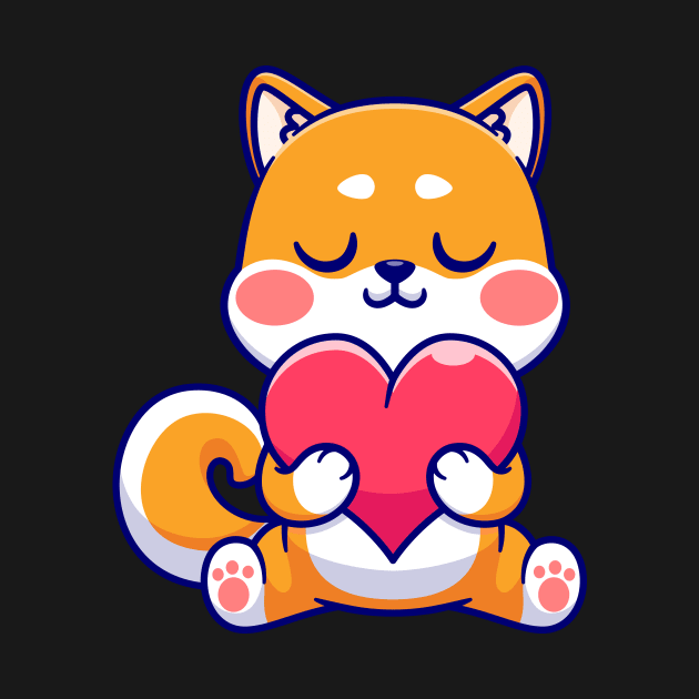 Cute Shiba Inu Dog Holding Love Heart Cartoon by Catalyst Labs