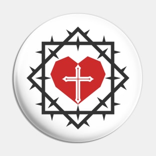 Heart and cross of Jesus inside a crown of thorns. Pin