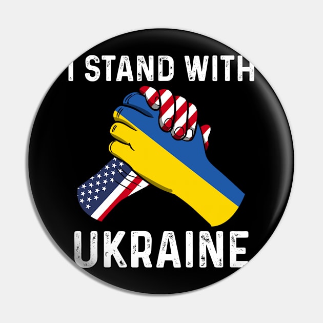 I Stand With Ukraine USA and Ukraine Flags Holding Hands Pin by BramCrye