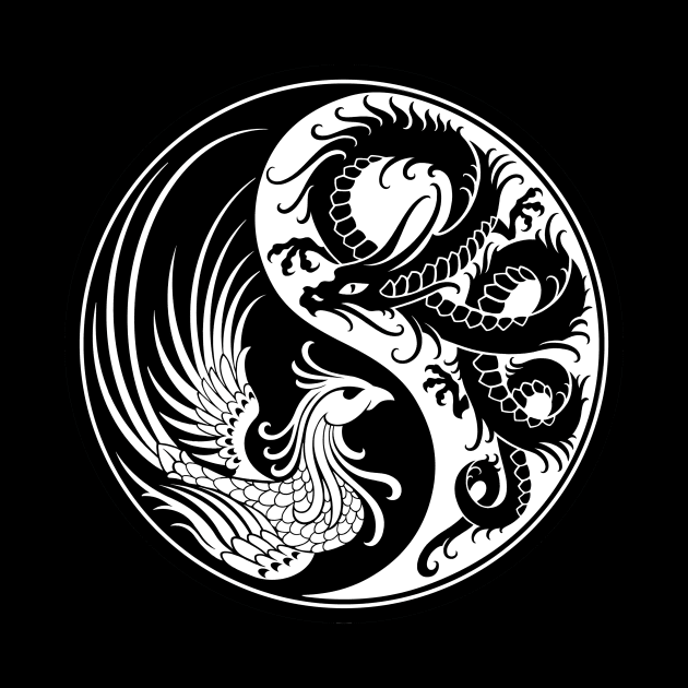 White and Black Dragon Phoenix Yin Yang by jeffbartels