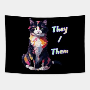 Pepe - They/Them Rainbow Text Cream Tapestry