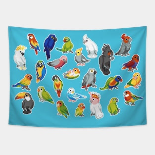 Pixel Parrots Tapestry