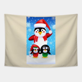 Penguins at Christmas Tapestry