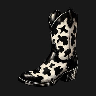 black and white cow print cowboy boot T-Shirt