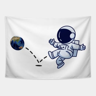 Astronaut plays Earth Soccer Tapestry