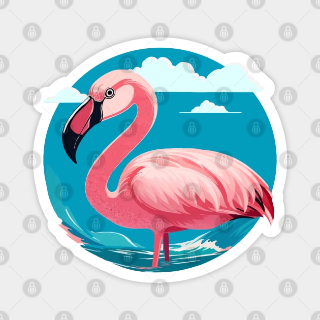 Flamingos and sea, pink flamingo for Summer Vibes Magnet by Collagedream