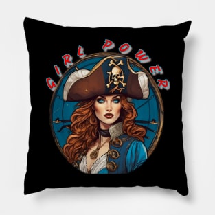 Girl power, stunning pirate girl in blue Pillow