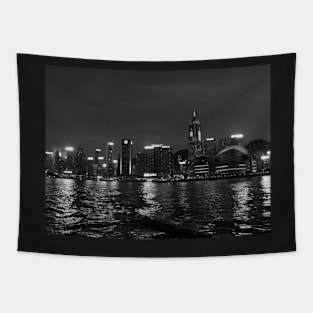 Black and White Hong Kong skyline Tapestry