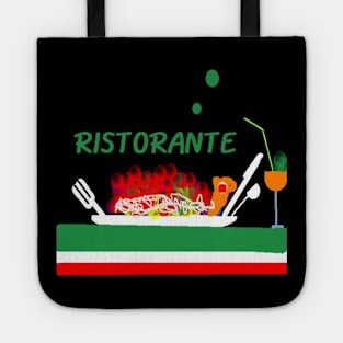 Italian Eatery Design on Black Background Tote