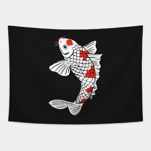 Jumping Koi Carp Fish with Red White Scales and Green Eyes Tapestry