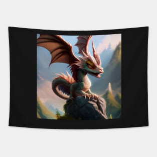 Baby Gold Dragon with Pink Wings on a Rock Tapestry