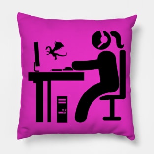 Gamer Girl with Dragon Avatar Black Edition Pillow