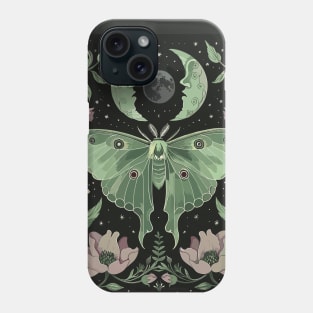 Botanical Witchy Luna Moth Witchcraft Butterfly Moon Phases Phone Case