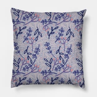 Botanicals and Dots - Hand Drawn Design - Blue, Pink, Purple, Indigo, and White Pillow
