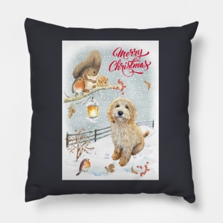 Goldendoodle Merry Christmas Santa Dog Pillow