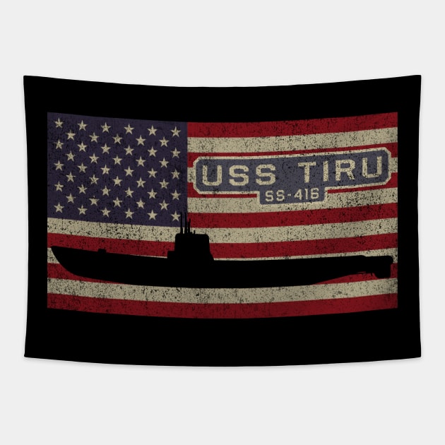 Tiru SS-416 Post WW2 Balao class submarine Vintage USA  American Flag Gift Tapestry by Battlefields