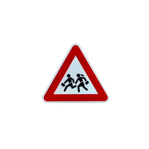 Triangular warning 'children crossing' school road traffic sign by lena-maximova