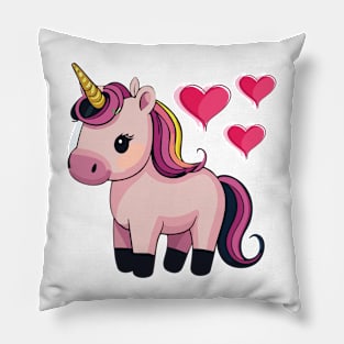 Cute baby unicorn with hearts Pillow