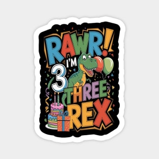 Kids Three Rex Birthday Party Magnet