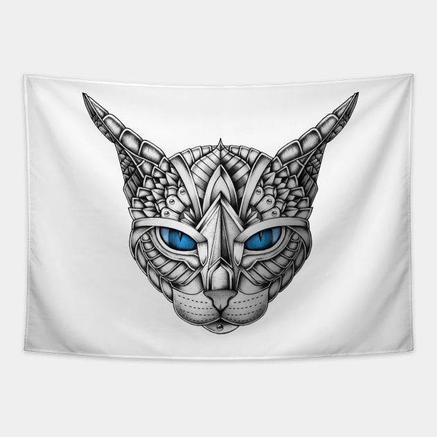 Ornate Blue Eyes Cat Tapestry by Psydrian