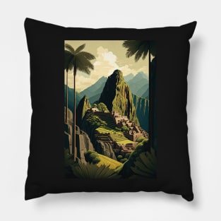 Machu Picchu Peru Colorful Illustration Pillow