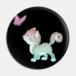 Cat and butterfly Pin