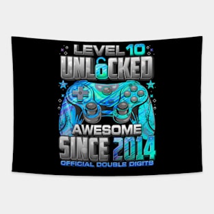 Level 10 Unlocked Awesome Since 2014 10Th Birthday Gaming Tapestry