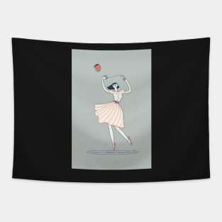 Dancing French Woman in a Dress Strawberry Tapestry