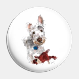 White Dog with a Red Toy Pin