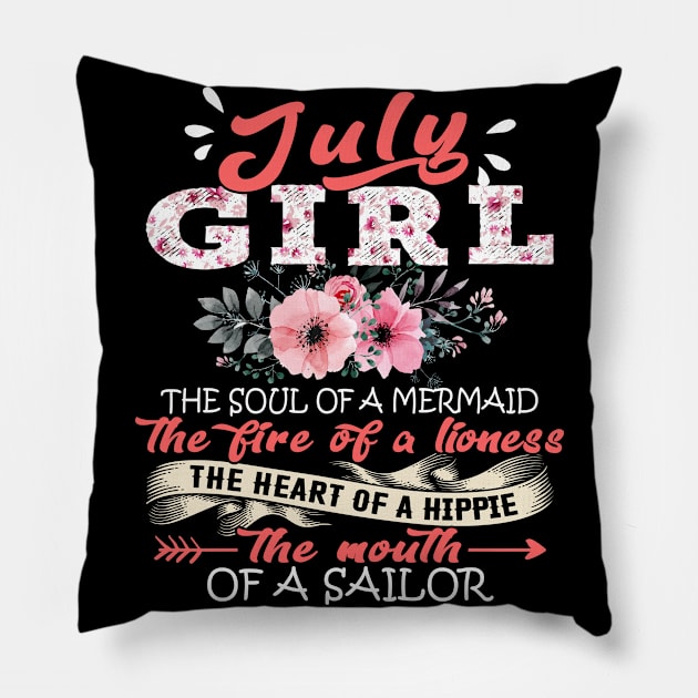 July Girl The Soul Of A Mermaid Floral Yoga July Girl Birthday Gift Pillow by Presnall