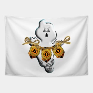 Cute Ghost Halloween Boo orange black ribbon gold spider 3D tridimensional 309 Tapestry