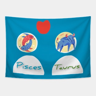 Pisces Loves Taurus Tapestry