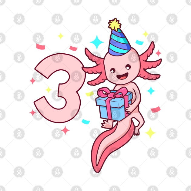 I am 3 with axolotl - girl birthday 3 years old by Modern Medieval Design