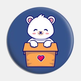 Cute Polar Bear Playing In Box Cartoon Pin