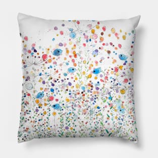 bstract colorful wildflowers and birds watercolor Pillow