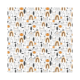 Orange and Black Cat Pattern -  Cute Cat Illustration - Cat Lover Gift T-Shirt