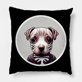 Kawaii Halloween Pitbull Puppy Skeleton Costume Pillow