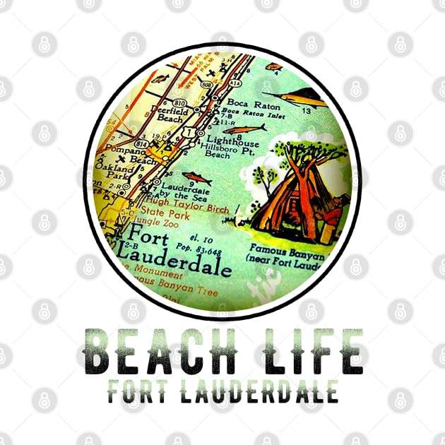 Fort Lauderdale Boca Raton Florida Beach Life Old Map by Joaddo