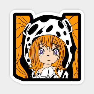 Anime girl hottie with Cow print hoodie Magnet