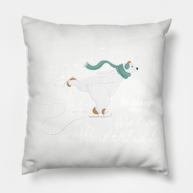 Iceskating Polar Bear, Walking in a Winter Wonderland lettering Digital Illustration Pillow by AlmightyClaire